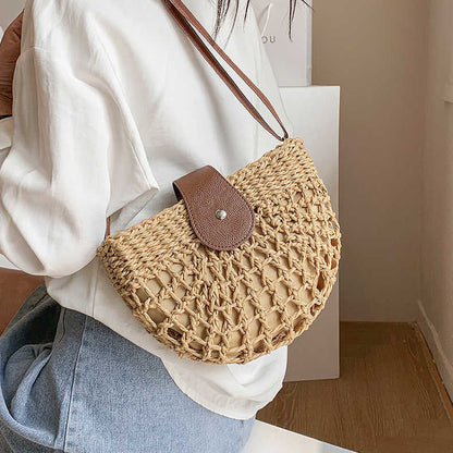 Sac à main en osier élégant pour femme avec poche intérieure – Sac d'épaule pratique en paille et cuir