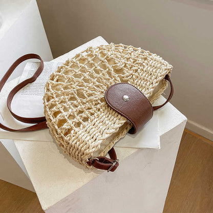 Sac à main en osier élégant pour femme avec poche intérieure – Sac d'épaule pratique en paille et cuir