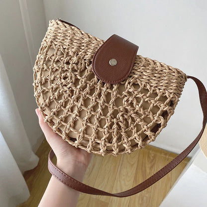 Sac à main en osier élégant pour femme avec poche intérieure – Sac d'épaule pratique en paille et cuir