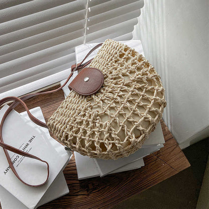 Sac à main en osier élégant pour femme avec poche intérieure – Sac d'épaule pratique en paille et cuir