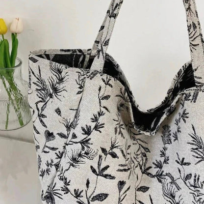 Sac de courses en polyester multicolore avec motif végétal – Élégance chic BCBG pour femmes, grande capacité et double poignée