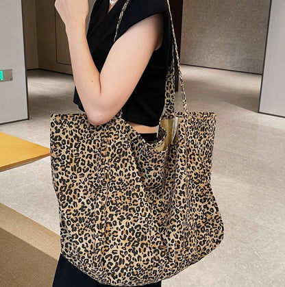 Sac de courses en polyester multicolore avec motif végétal – Élégance chic BCBG pour femmes, grande capacité et double poignée