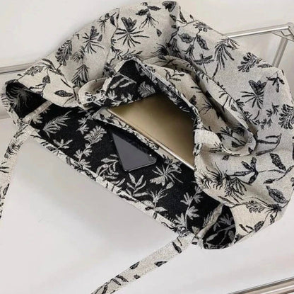 Sac de courses en polyester multicolore avec motif végétal – Élégance chic BCBG pour femmes, grande capacité et double poignée
