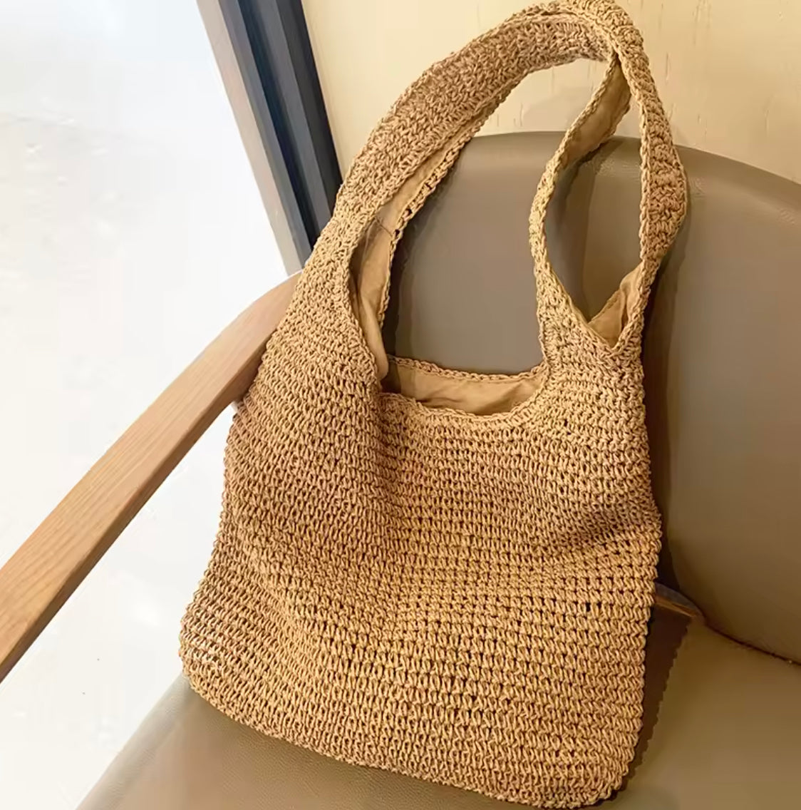Women's Natural Straw Tote Bag – Large Spacious Bag 42 cm x 32 cm Ideal for Beach and Summer Outings