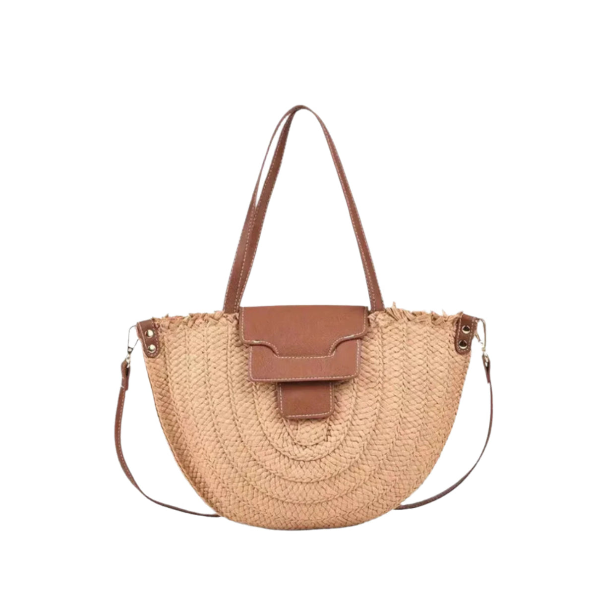 Sac cabas en paille avec cuir végétal pour femmes – Élégant et spacieux, idéal pour la plage et les sorties décontractées