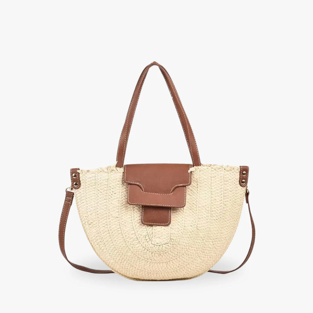 Sac cabas en paille avec cuir végétal pour femmes – Élégant et spacieux, idéal pour la plage et les sorties décontractées