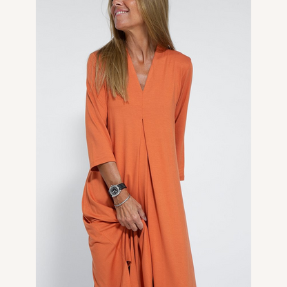 Robe décontractée en coton à col en V pour femme - Élégance et confort pour toutes les occasions