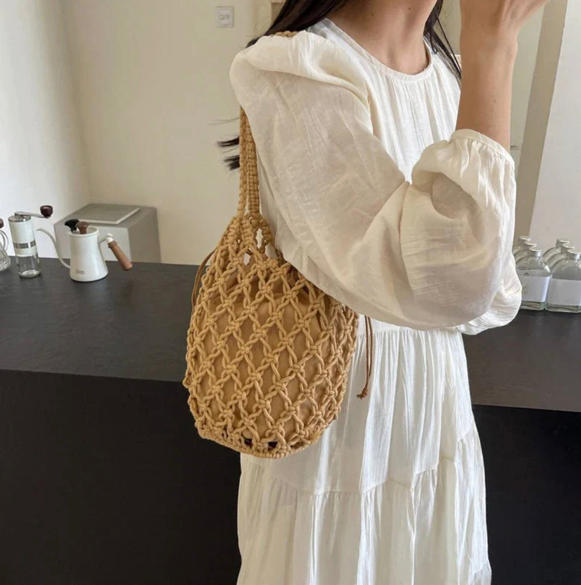 Elegant Macrame Bag - 20 cm Width, 25 cm Height, Ideal for Bohemian Style and Daily Use