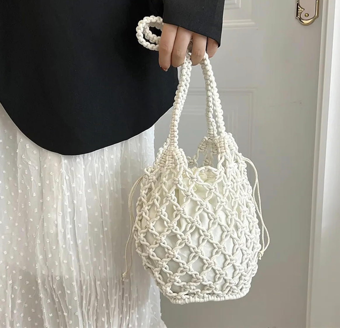 Elegant Macrame Bag - 20 cm Width, 25 cm Height, Ideal for Bohemian Style and Daily Use
