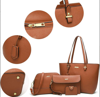 Sac à main élégant pour femme en cuir synthétique, sac d'épaule pratique pour mère et enfant – Quatre pièces, idéal pour les sorties quotidiennes
