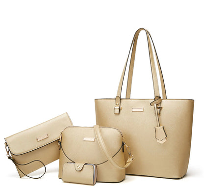 Sac à main élégant pour femme en cuir synthétique, sac d'épaule pratique pour mère et enfant – Quatre pièces, idéal pour les sorties quotidiennes