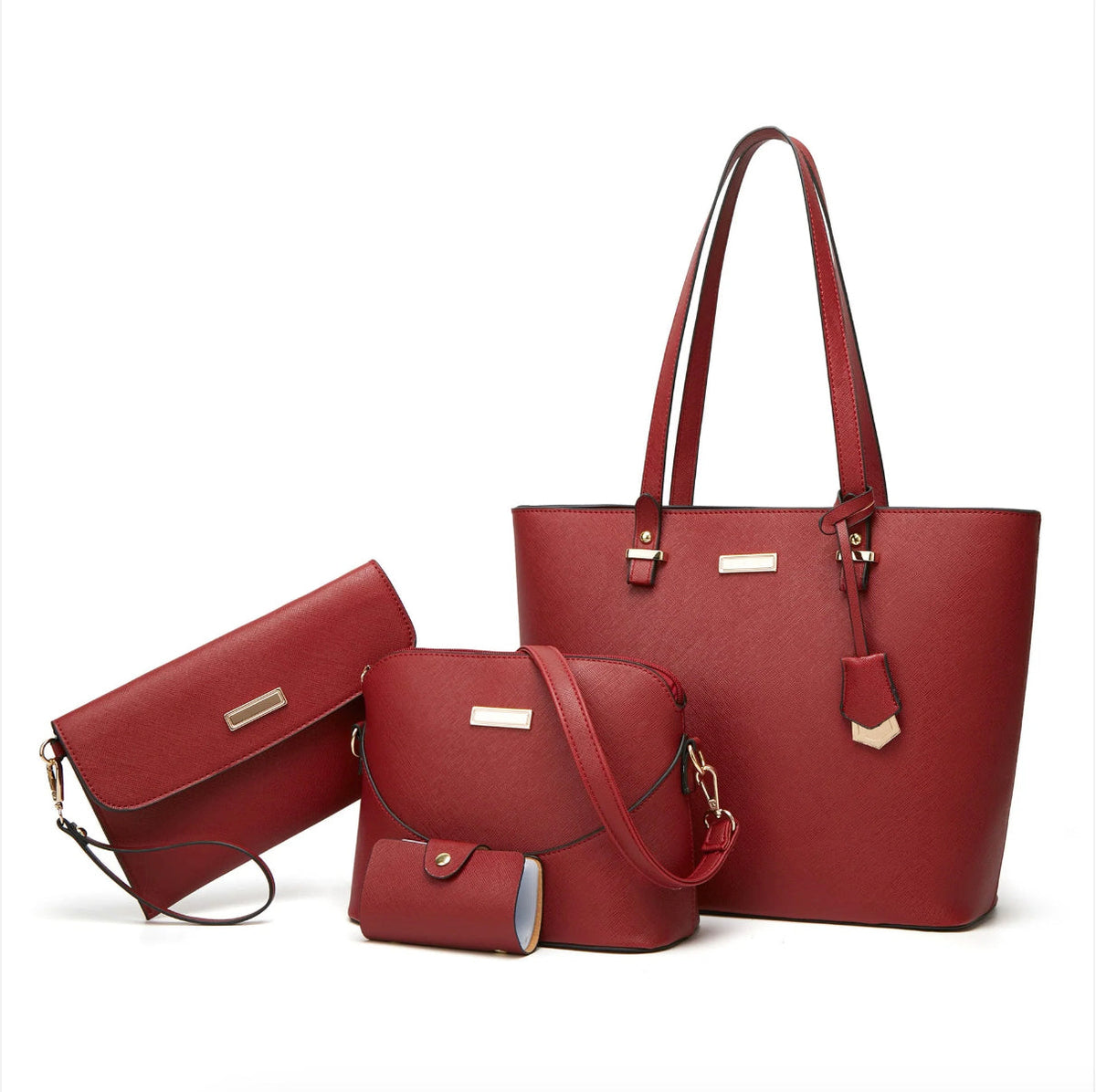 Sac à main élégant pour femme en cuir synthétique, sac d'épaule pratique pour mère et enfant – Quatre pièces, idéal pour les sorties quotidiennes