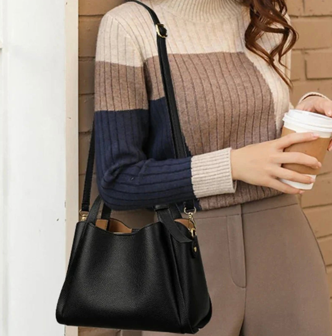 Sac à épaule Sophie pour femme en cuir synthétique - Élégant, pratique, bandoulière réglable, intérieur spacieux - Noir