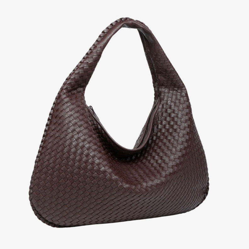 Women's Woven Leather Handbag – Elegant and Spacious with Adjustable Shoulder Strap
