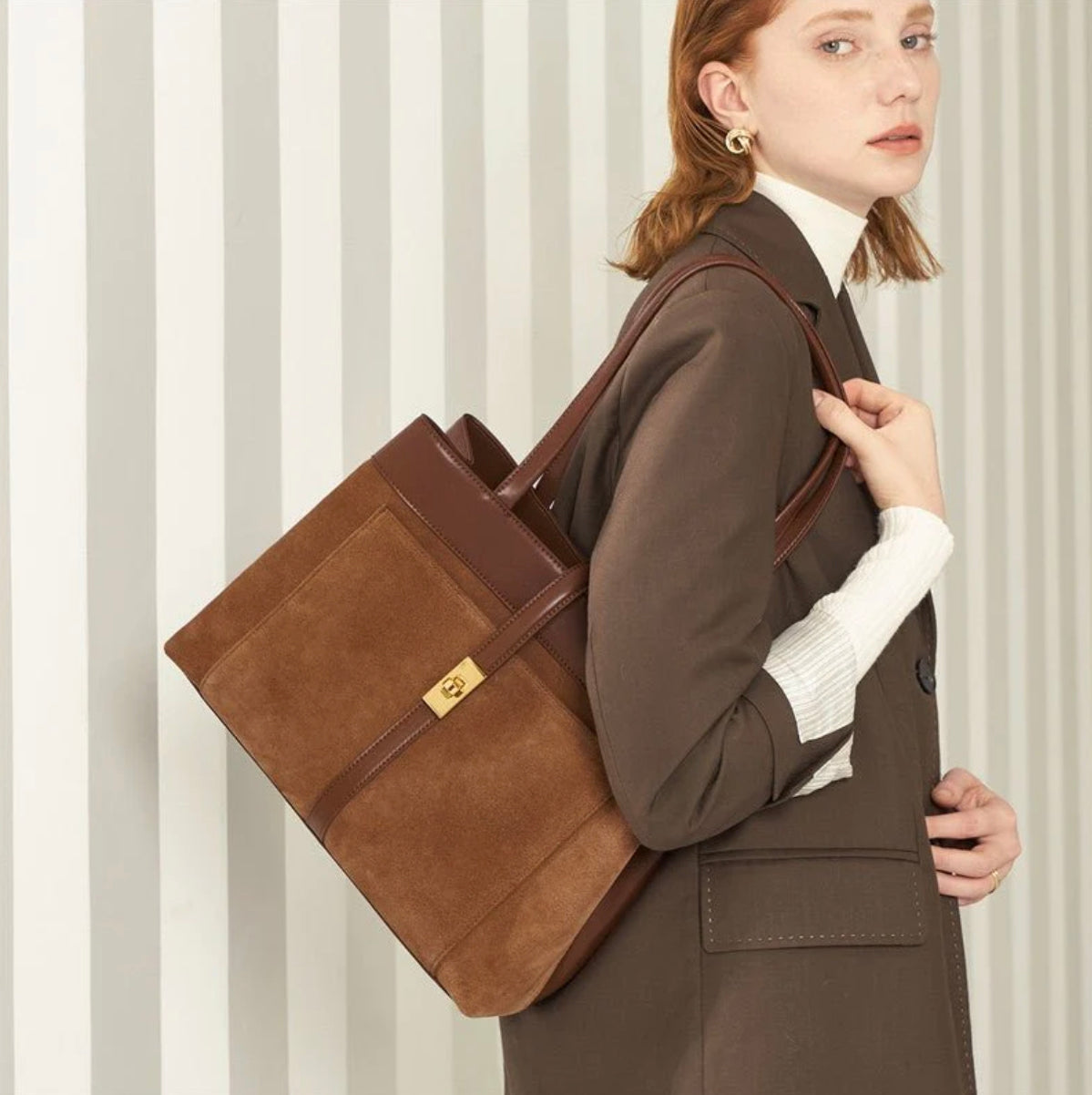 Sac à main élégant en daim pour femme avec poche intérieure – Sac spacieux pour le bureau et les sorties décontractées