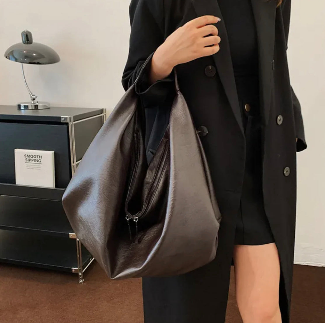 Sac à main pour femme Pauline en cuir synthétique avec doublure en nylon et poche zippée – 43 x 35 x 32 cm, élégant et pratique