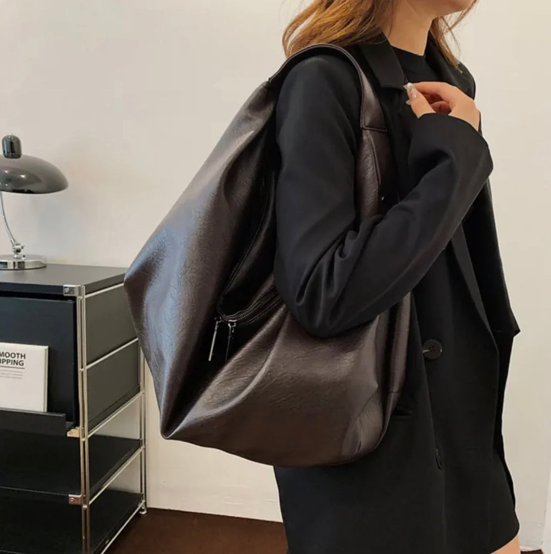 Sac à main pour femme Pauline en cuir synthétique avec doublure en nylon et poche zippée – 43 x 35 x 32 cm, élégant et pratique