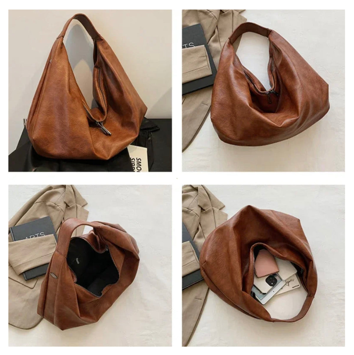 Sac à main pour femme Pauline en cuir synthétique avec doublure en nylon et poche zippée – 43 x 35 x 32 cm, élégant et pratique