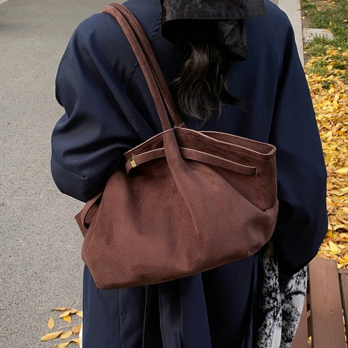 Vegan Suede Handbag for Women – Elegant, Spacious, and Durable with Adjustable Shoulder Strap