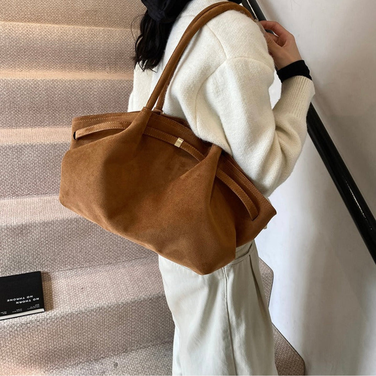 Vegan Suede Handbag for Women – Elegant, Spacious, and Durable with Adjustable Shoulder Strap