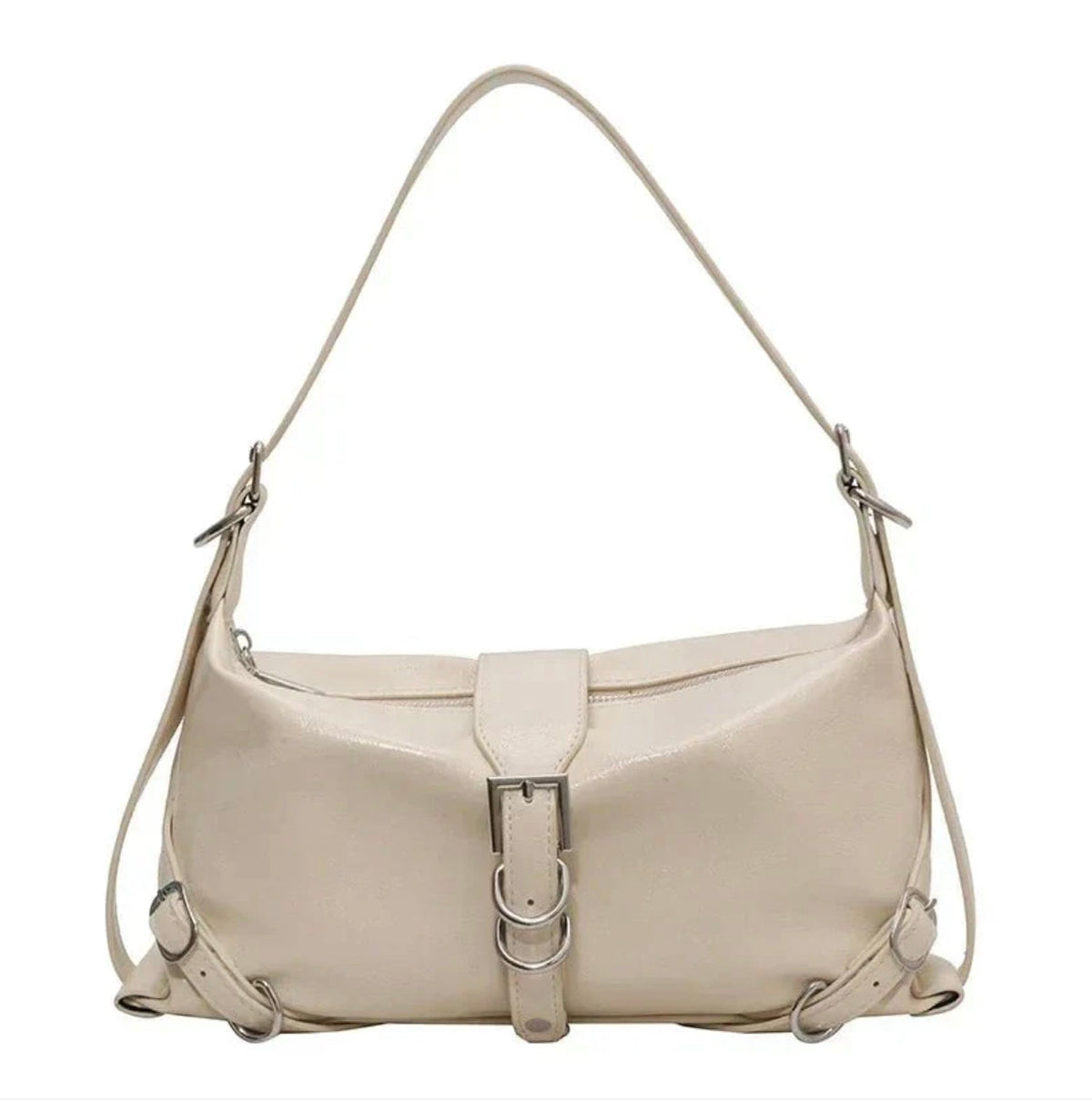 Women's Roxane Handbag in Black Leather, Rock Design with Adjustable Shoulder Strap and Spacious Interior