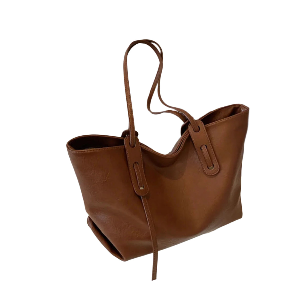 Women's black leather handbag with adjustable shoulder strap – Elegant and spacious, Solene model