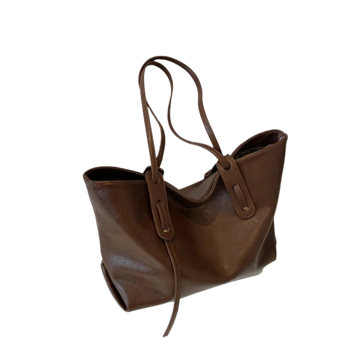 Women's black leather handbag with adjustable shoulder strap – Elegant and spacious, Solene model