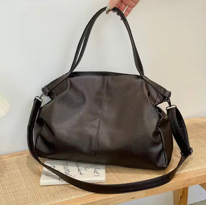 Large Women's Leather Handbag with Multiple Pockets, Adjustable Shoulder Strap – Elegant and Spacious Black or Brown