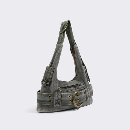 Eclectic Women's Hobo Bag in Denim with Adjustable Strap – Compact and Spacious Handbag for a Trendy Style