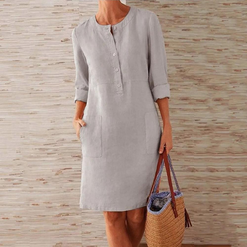 Robe élégante pour femme jusqu'aux genoux en coton et lin – Style décontracté et moderne, confort optimal