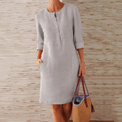 Robe élégante pour femme jusqu'aux genoux en coton et lin – Style décontracté et moderne, confort optimal