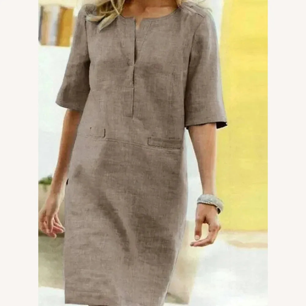 Robe à manches courtes pour femme en coton mélangé – Élégance décontractée pour le printemps et l'été