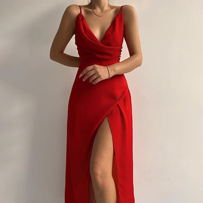 Robe de soirée longue chic à fines bretelles et dos nu – Élégante et séduisante pour les événements formels