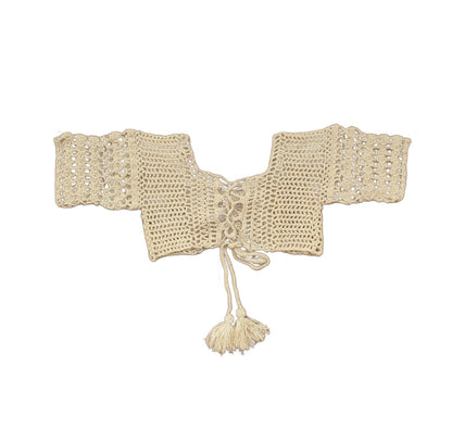 Haut bohème en crochet pour femmes, épaules dénudées avec détails à lacets – Tissu doux et respirant pour l'été