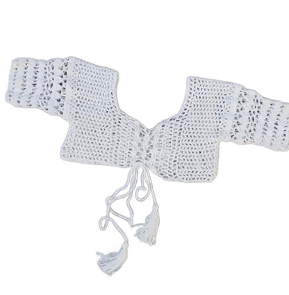 Haut bohème en crochet pour femmes, épaules dénudées avec détails à lacets – Tissu doux et respirant pour l'été