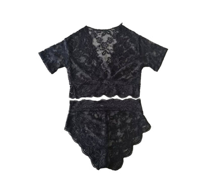 Ensemble de lingerie en dentelle au crochet séduisante avec détails en tulle pour femmes – Sous-vêtements élégants et sensuels