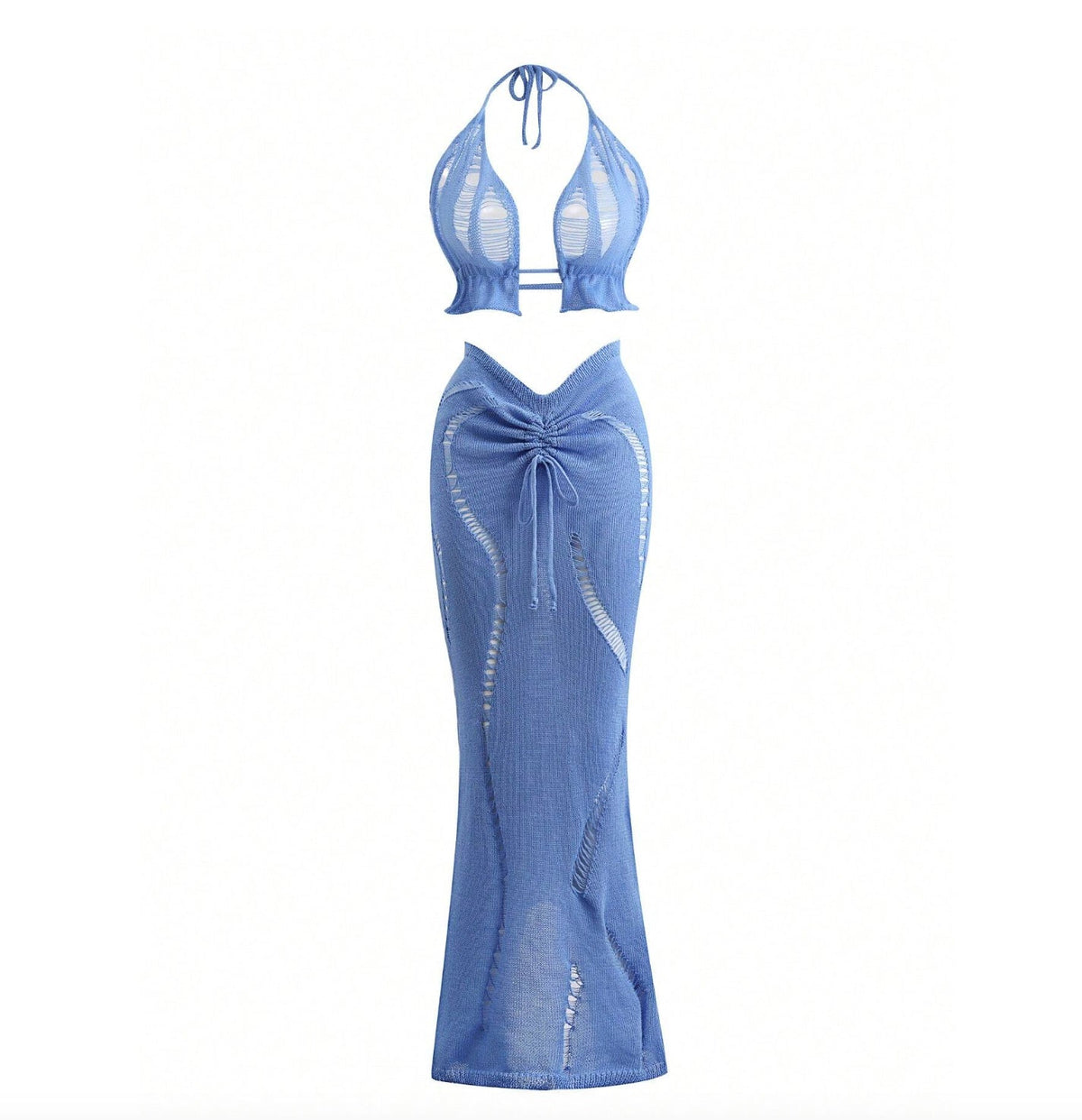 Sexy Lace-Up Backless Set with Ruffle Details for Women – Halter Neckline, Slim Fit, Perfect for Summer