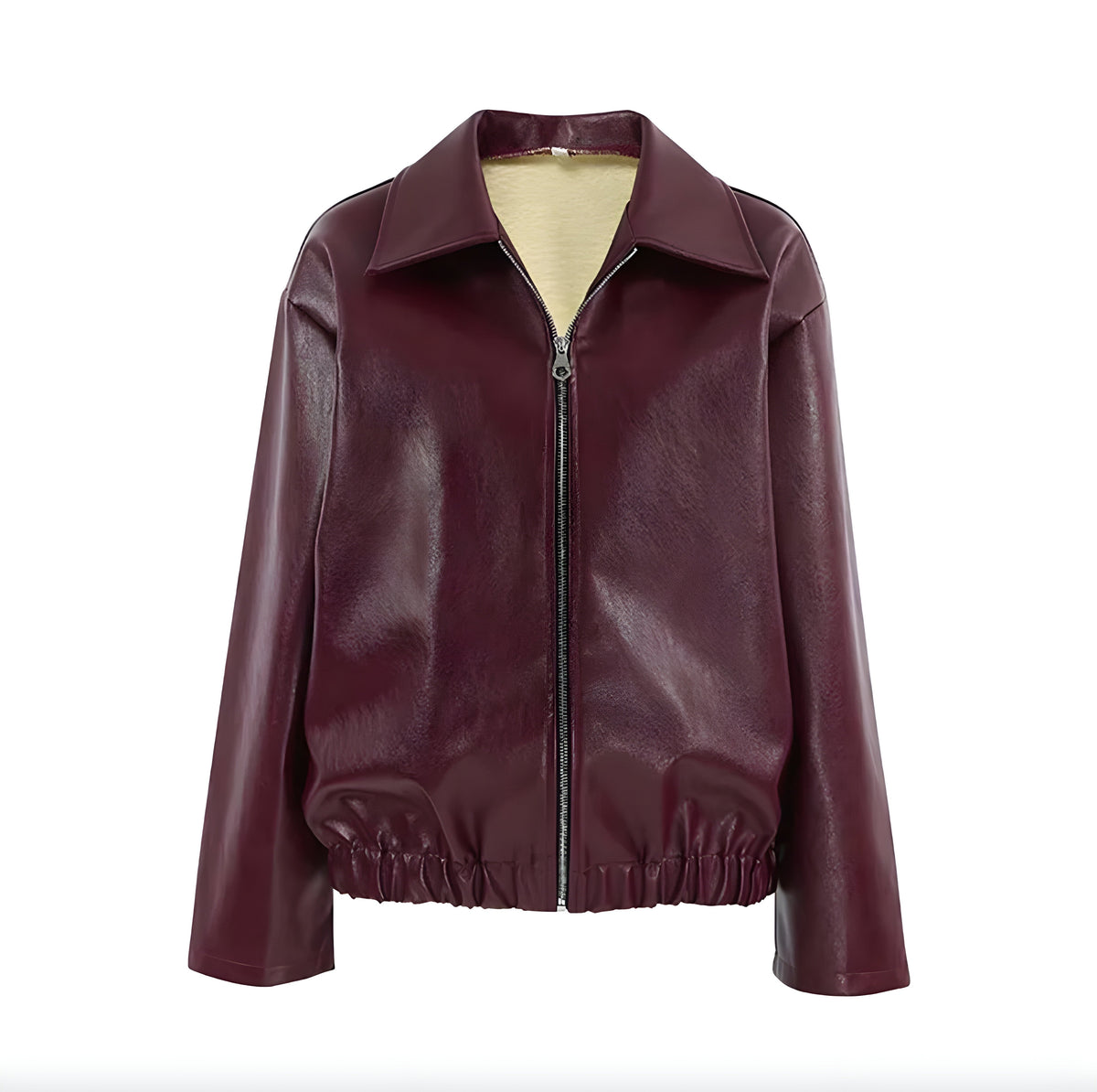 Veste zippée rouge Bordeaux pour femme Taille M Cuir synthétique