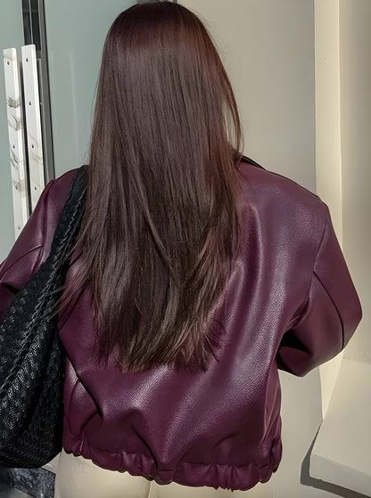 Veste zippée rouge Bordeaux pour femme Taille M Cuir synthétique