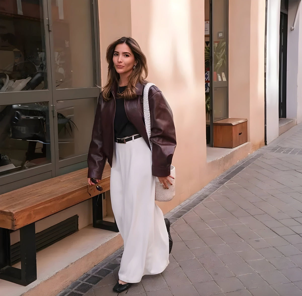 Veste aviateur élégante pour femme en cuir synthétique avec taille élastique – Style moderne et polyvalent