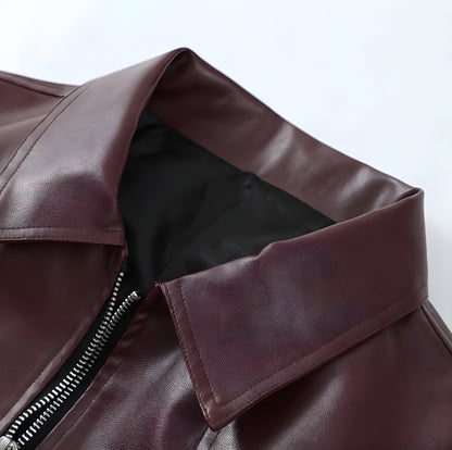 Veste aviateur élégante pour femme en cuir synthétique avec taille élastique – Style moderne et polyvalent