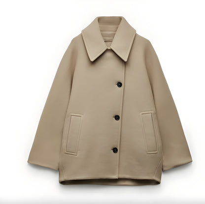 Women's Winter Coat Beige Size M Wool Blend Oversize