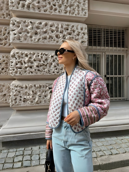 Veste réversible pour femme bleue/rose taille M en polyester matelassé
