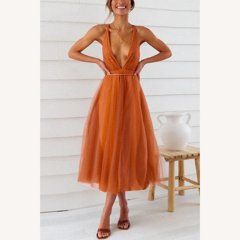 Robe mi-longue pour femme en tulle avec encolure en V – Élégante et raffinée pour les occasions spéciales