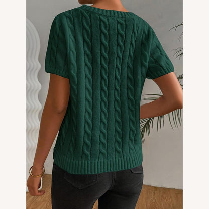 Pull court à manches courtes torsadé pour femme en maille douce – Élégant et confortable pour un style quotidien