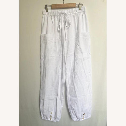 Pantalon fluide pour femme en coton et lin – Confort décontracté, coupe légère, plusieurs tailles et couleurs disponibles