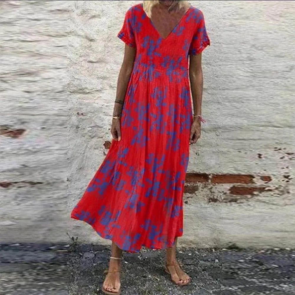 Variant image for Robe d'Été Femme à Fleurs - Encolure en V, Manches Courtes, Coton et Rayonne, Chic et Confortable-57