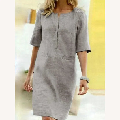Robe à manches courtes pour femme en coton mélangé – Élégance décontractée pour le printemps et l'été