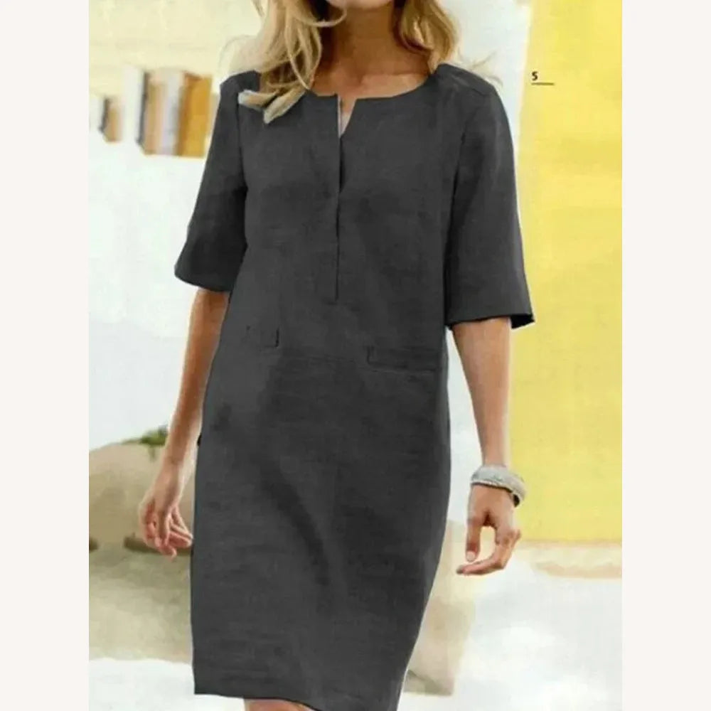 Robe à manches courtes pour femme en coton mélangé – Élégance décontractée pour le printemps et l'été