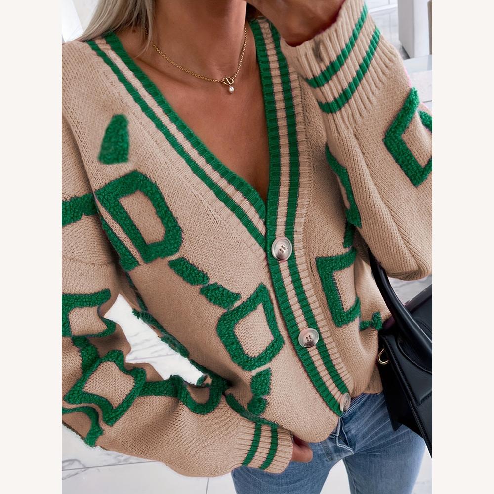 Cardigan ample pour femme en maille douce avec motif géométrique – Confort et style tendance